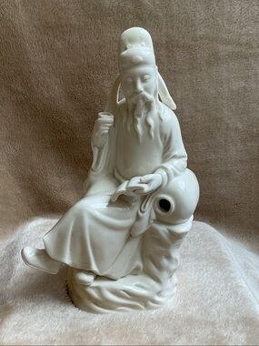 9.5” White Blanc Chinese Poet Porcelain Figure